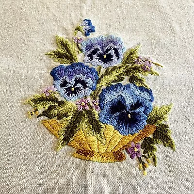 Vintage CREWEL Flowers Purple Violets Finished Ready To Frame 12x15 Pillow Top • $20