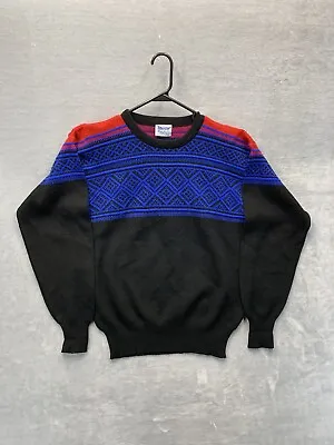 Vintage MEISTER Ski Sweater Mens Wool Red Black Blue Geometric Style Size L • $34.99