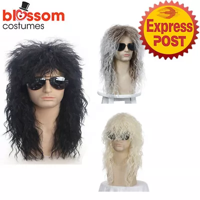 N883 Mens 80s Heavy Metal Punk Rock Long Curly Costume Black Blonde Wig Hair • $16.16