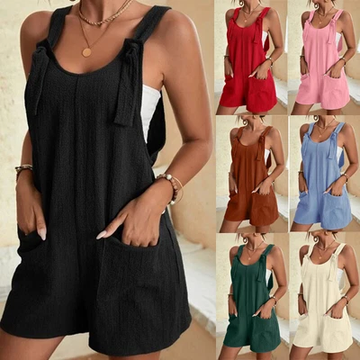 $17.95 • Buy Women Casual Bib Pant Playsuit Jumpsuit Dungarees Loose Shorts Sleeveless Romper