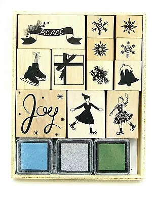 Martha Stewart Frosty Elegance Wooden Rubber Stamp Set Winter Holiday • $17.99