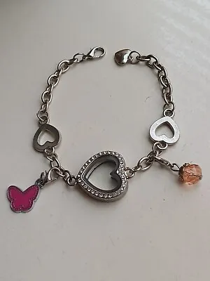 Pre Loved Silver Heart Magnetic Locket Charm Bracelet • $5.59