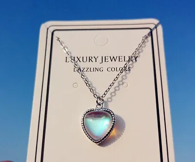 Blue Heart Stone Pendant 925 Sterling Silver Chain Necklace Women Jewellery Gift • £3.49