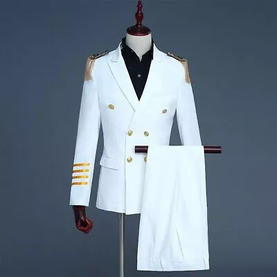 Mens Pilot Suit Aviator Costume Uniform Outfit Slim Fancy Dress Jacket Pants Set • $120.97