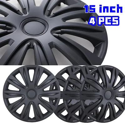 15  Set Of 4 Black Matte Wheel Covers Snap On Hub Caps Fit R15 Tire+Steel Rim • $38.99