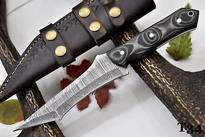 Custom Damascus Steel Tanto Hunting Knife HandmadeG-10 Micarta Handle (T34) • $59.99