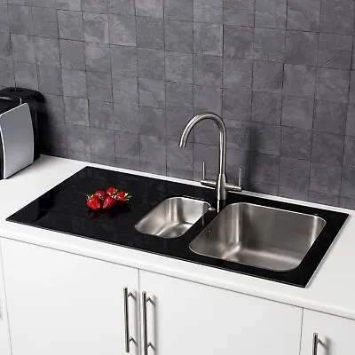 £199 • Buy Sauber Kitchen Sink 1.5 Bowl LH Drainer Black Glass Stainless Steel Inset Waste