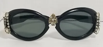 Vintage Rhinestone Embellished Sunglasses Black Retro 1950s-60s Fashion • $122.19