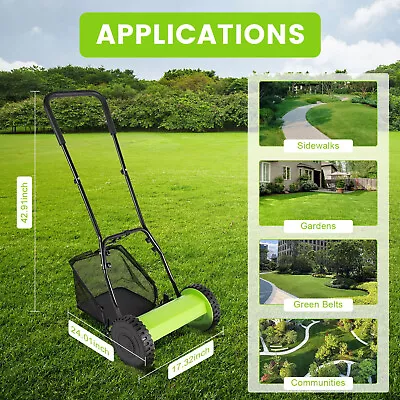 12-Inch Manual Reel Mower Adjustable 5-Blade Push Lawn Mower W/ Grass Catcher • $75