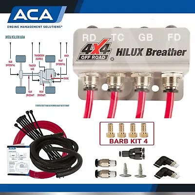 ACA® Overland Diff Breather Kit 4 Port For Hilux Ln106r Ln106 Rn106 Rn106r Red • $45