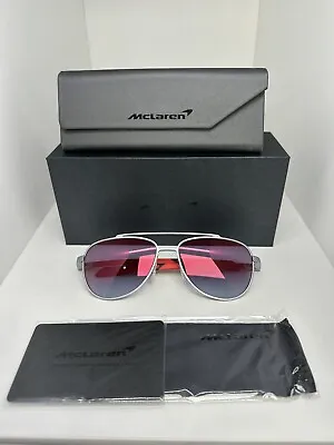 McLaren MLSED01 C04 Pilot Shape Mirrored Titanium Sunglasses Red & Grey Gullwing • £329