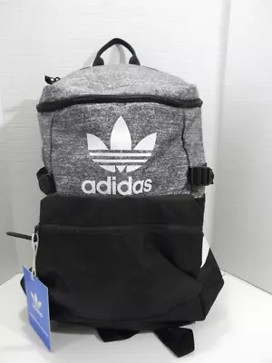 Adidas Classic Zip Top Backpack Black Gray Laptop Pocket Water Bottle NWT • $26