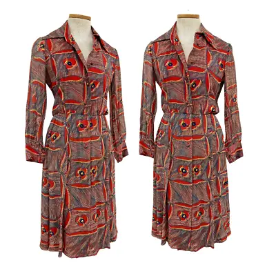 Vtg 70s 1970s Rizkallah For Malcolm Starr Groovy Psychedelic Op Art Print Dress • $395