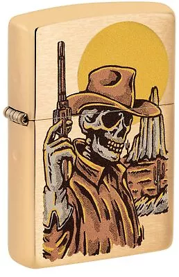 Zippo Wild West Skeleton Design Brushed Brass Pocket Lighter 48519-103714 • $21.99