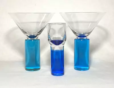 Z GALLERIE ~ Pair Of Blue Column MARTINI GLASSES + Blue Column JIGGER SHOT • $49