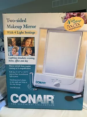 Conair 2 Sided Lighted Makeup Mirror 4 Light Settings 1x/5x Mag NEW IN BOX • $20