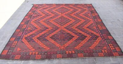 7x9 Red Handmade Afghan Wool Ghalmouri Kilim Rug Vintage Persian Tribal Area Rug • $379.50