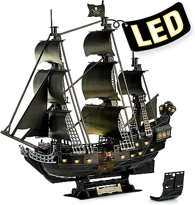 LED 3D Puzzles UPGRADE Queen Annes Revenge Pirate Ship Model Kits For • £53.74