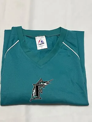 Florida Marlins Majestic V Neck  Pullover Jersey Blank Teal Mesh Large • $12