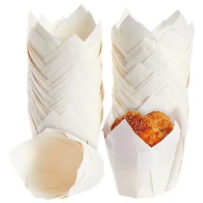 100-Pack White Tulip Cupcake Liners For Wedding Paper Muffin Wrappers • $11.89