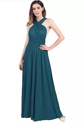 £9.99 • Buy Women's Solid Convertible Multi Way Wrap Evening Maxi Dress Green Medium BNWT
