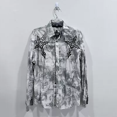 Roar Shirt Men's L White Gray Long Sleeve Embroidered Cross Button Up • $26.34