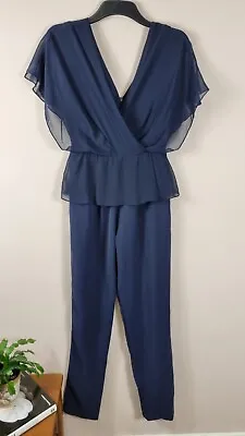 Phase Eight New 8 Navy Blossom Jumpsuit Mesh Cape Design Trousers Evening  • £21.85