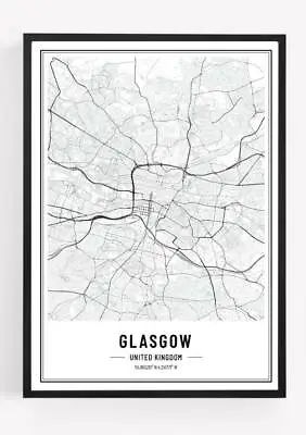 £3.99 • Buy Glasgow City Map Print Poster Picture Cityscape A4 Unframed Monochrome