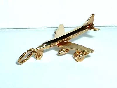 VINTAGE 14k YELLOW GOLD MOVABLE 3D AIRPLANE PLANE PENDANT CHARM • $325