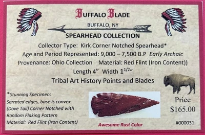 $7.50 • Buy 4  BEAUTIFUL Rust Red Flint Spearhead Point Knife Blade Arrowhead Ohio Collectio