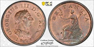 Great Britain Copper 1/4 Farthing 1806 Peck 1398 GEM Uncirculated PCGS MS64 RB • $500