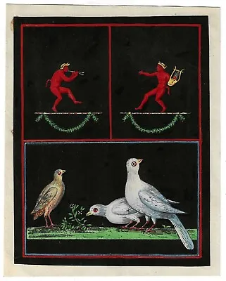 1870's Devils And Doves Hand Tinted Print - Image From A Mosaic In Pompeii • $50