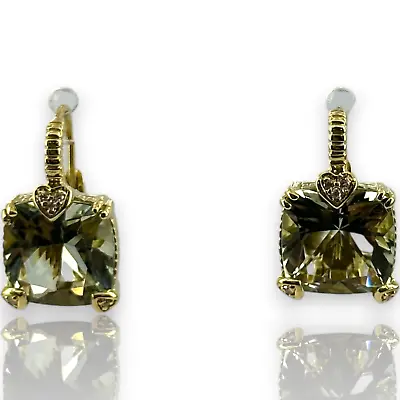 Judith Ripka 18KT 750 Yellow Gold Diamond Green Quartz Drop Earrings • $749.99