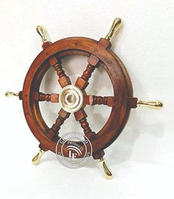 £134.65 • Buy 24  Nautical Wooden Ship Steering Wheel Pirate Decor Brass Finishing Wall Boat