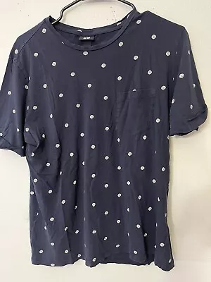 H&M Men's Polka Dot Print Short Sleeve T-Shirt Size Medium Navy Pocket • $7.65