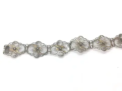 Vintage Antique Delicate Filigree Sterling Silver  925 Link Bracelet • $22.98