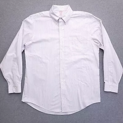 Brooks Brothers Dress Shirt 16.5 36 Madison Fit Non Iron White Purple Oxford • $24.99