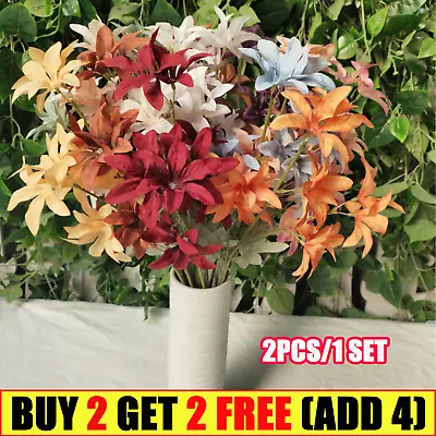 2X Artificial Lily Fake Flower Bouquet Bridal Bunch Wedding Home Party Decor UK • £6.92