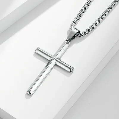 Men Women Small Cross Pendant Necklace For Boy Stainless Steel Pendant Chain • $10.99
