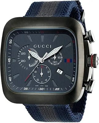 $1999 • Buy RARE Genuine GUCCI Coupe 44mm Chronograph Blue Grey Square Mens Watch YA131203