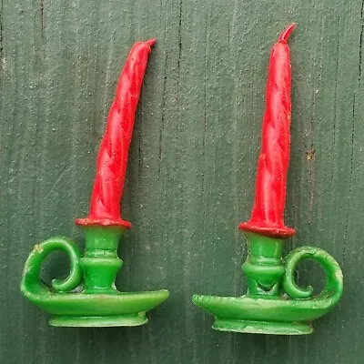 Vintage Gurley Christmas Candle LOT OF 2 Taper Candlestick Holder Green Red  • $6.80