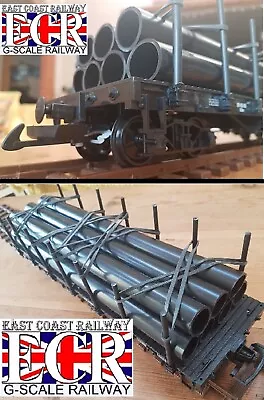 2 YES TWO G SCALE 45mm GAUGE FLATBED & 7 PIPE LOAD RAILWAY TRUCK TRAIN FLAT BED • $84.85