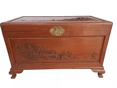 Antique LARGE Camphor Wood Trunk  Asian Oriental Carved Chest /  Trunk / Coffee • £450