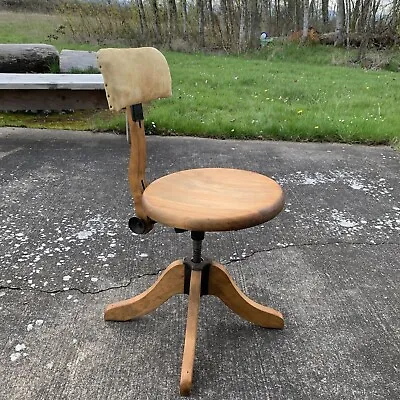 Antique Wood Solid Swivel Chair Industrial 1900s 1800s RARE Vtg Mcm Eames Knoll • $510