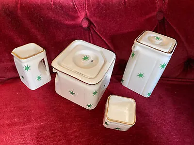 Antique J Sadler & Sons 1930s Art Deco Cube Teapot Milk Jug Sugar Water Jug Star • £48