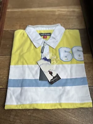 Jack Orton Men’s Striped Rugby Polo T-Shirt Size M Yellow White & Blue New • £10