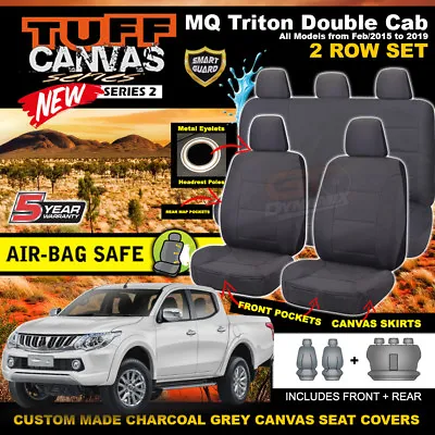 $208.05 • Buy Tuff Canvas Seat Covers Mitsubishi Triton MQ DOUBLE CAB 1/2015-19 GLS GLR CHARC
