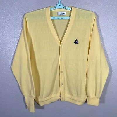 Vintage Izod Cardigan Mens XL Yellow Button Sweater Acrylic Made In USA * • $19.99