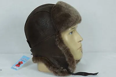 Whiskey Sheepskin Shearling Leather Russian Ushanka Trapper Trooper Hat M-3XL • $44.10