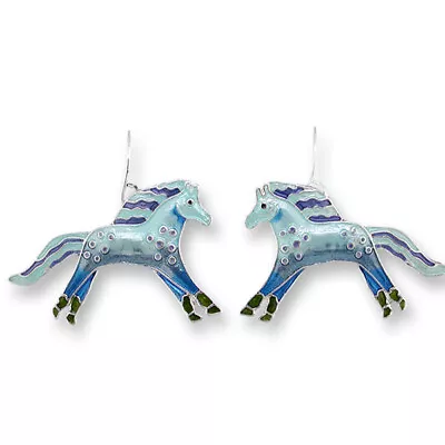 Zarah Zarlite Wild Mustang Horse Earrings Blue Enamel With Gift Box • $26.99